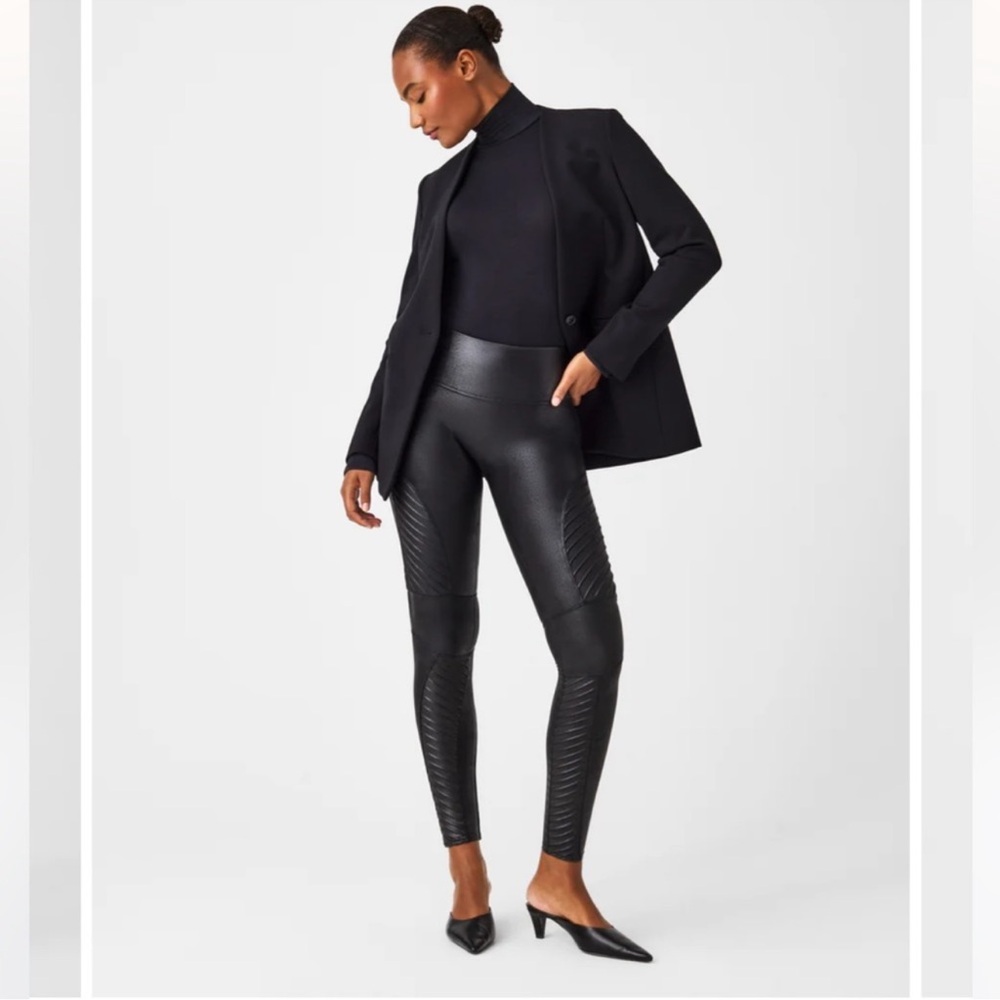 SPANX Faux Leather Moto Leggings Sz L #W1